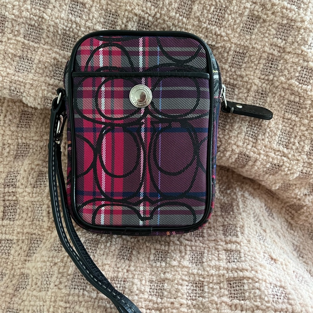 Plaid Coach Signature Wristlet